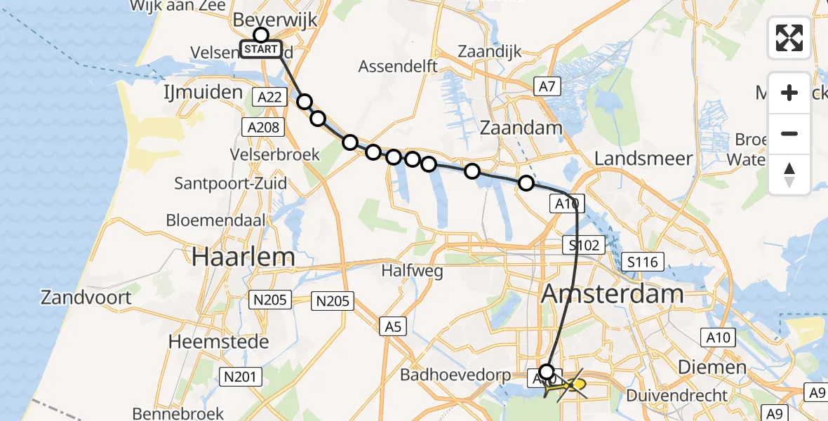 Routekaart van de vlucht: Lifeliner 1 naar VU Medisch Centrum Amsterdam