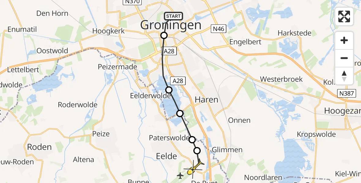 Routekaart van de vlucht: Lifeliner 4 naar Groningen Airport Eelde