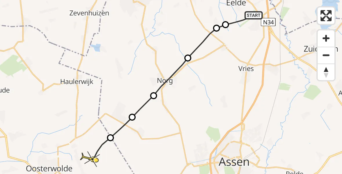 Routekaart van de vlucht: Lifeliner 4 naar Fochteloo