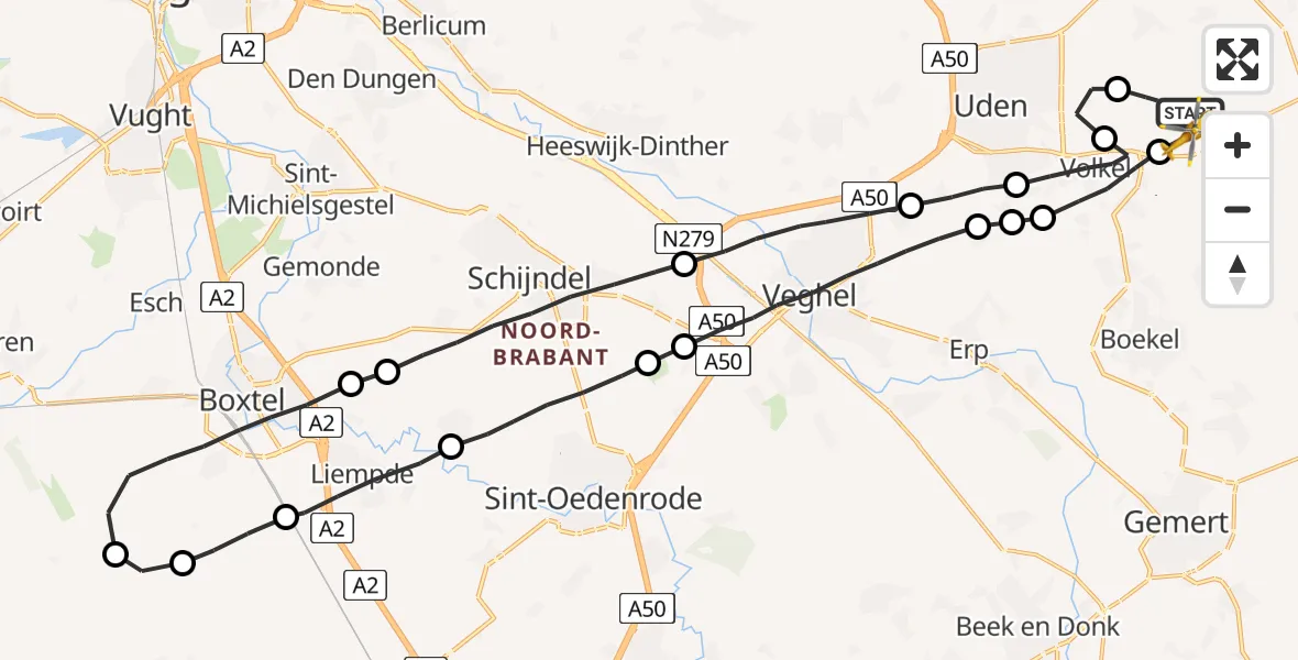 Vluchtroute Traumahelikopter Vliegbasis Volkel - Vliegbasis Volkel, 28 augustus 2022, 15:16