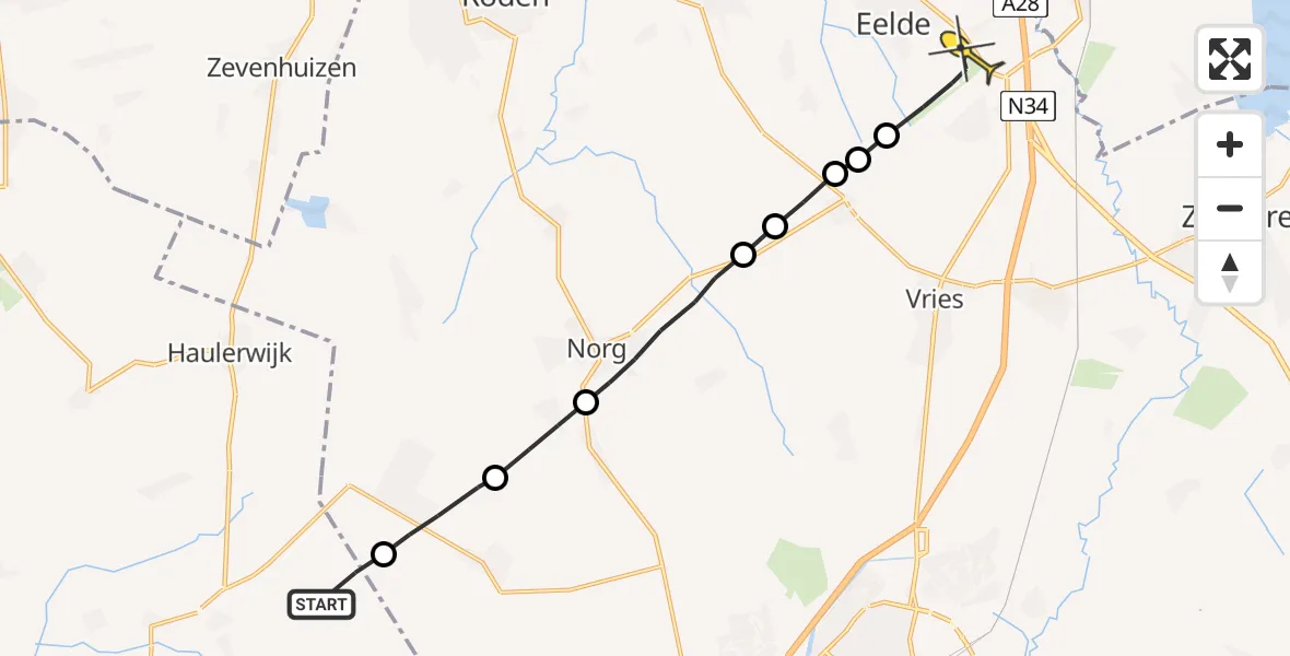 Routekaart van de vlucht: Lifeliner 4 naar Groningen Airport Eelde