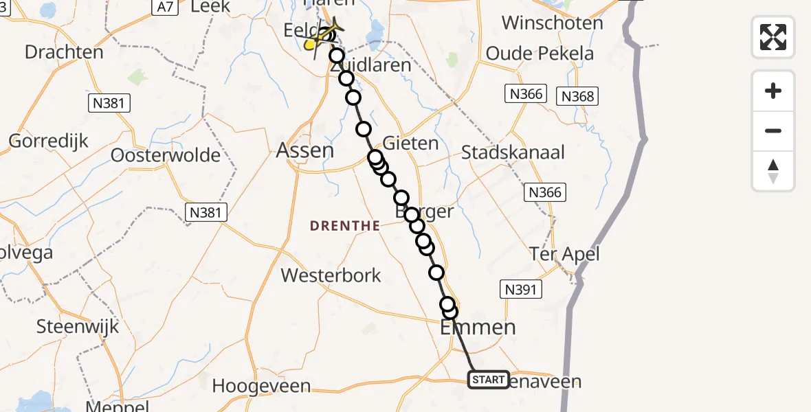 Routekaart van de vlucht: Lifeliner 4 naar Groningen Airport Eelde