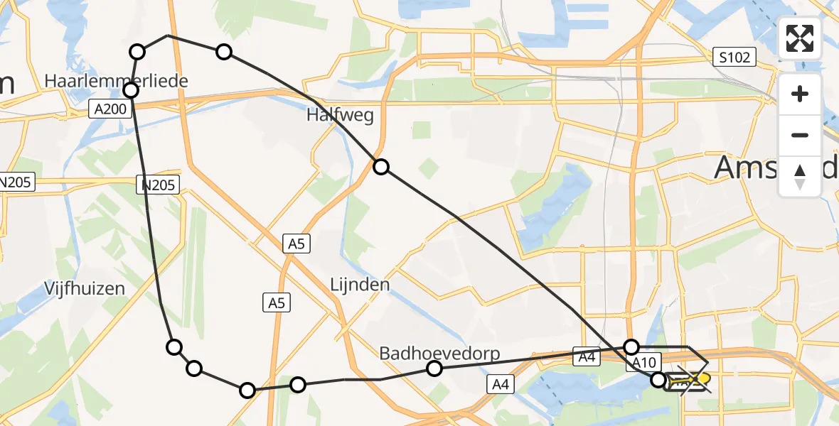 Routekaart van de vlucht: Lifeliner 1 naar VU Medisch Centrum Amsterdam