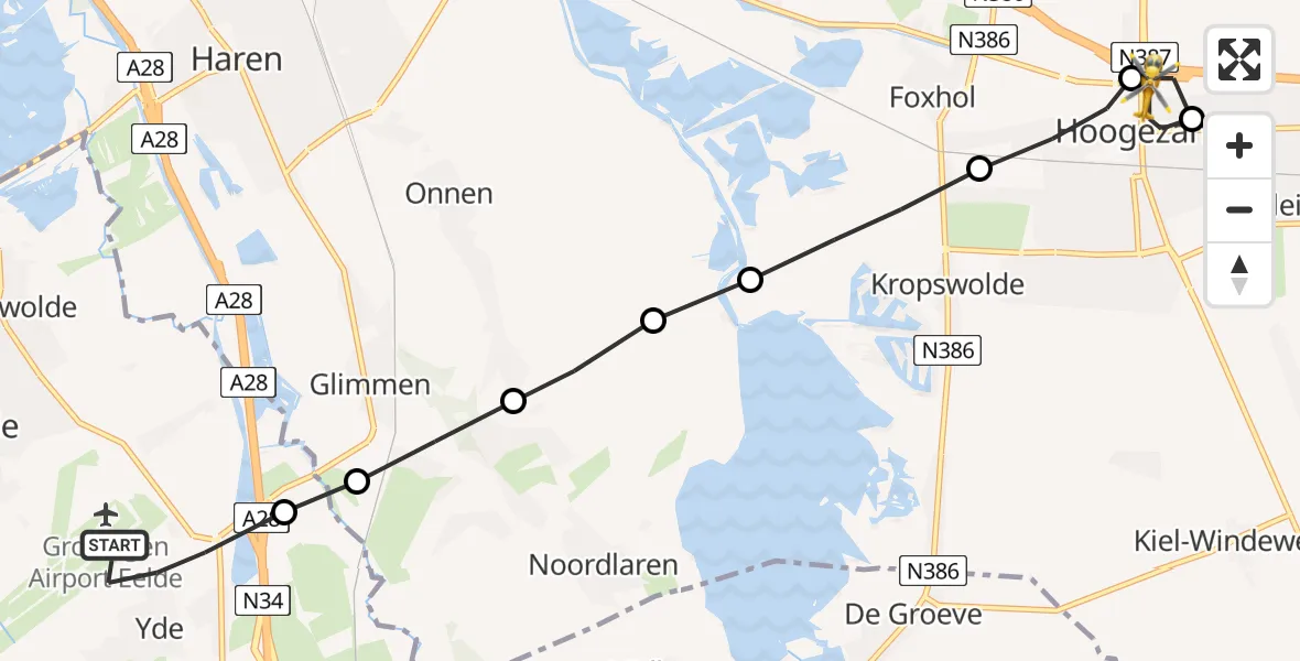 Vluchtroute Traumahelikopter Groningen Airport Eelde - , 28 augustus 2022, 18:05
