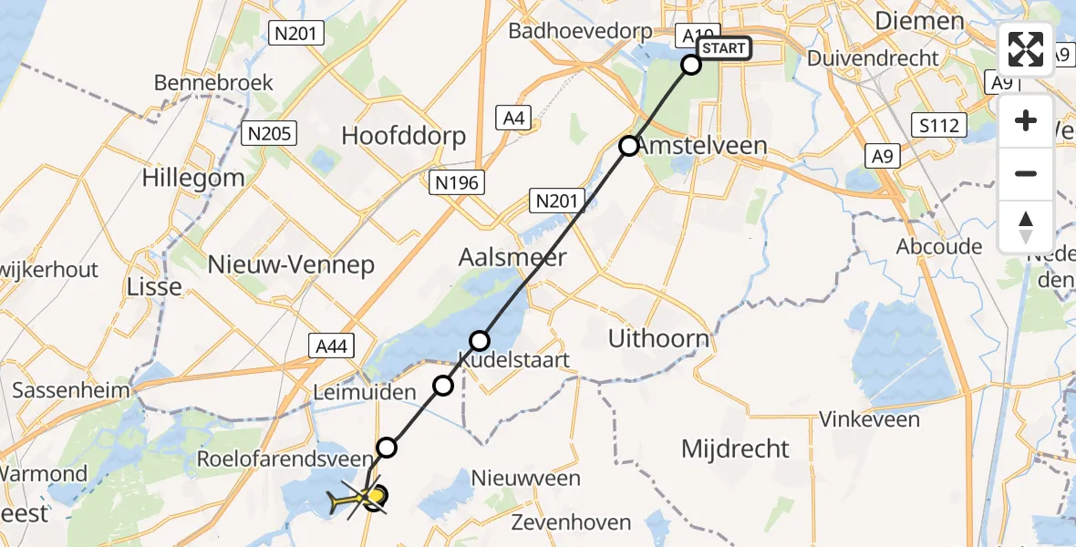 Routekaart van de vlucht: Lifeliner 1 naar Rijnsaterwoude