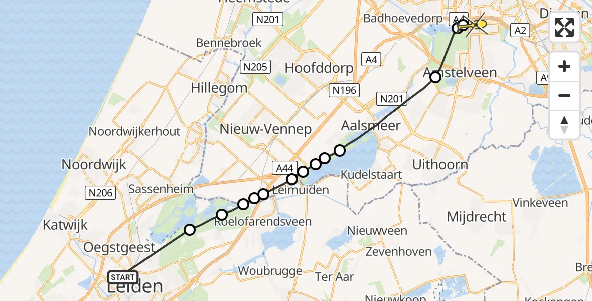 Routekaart van de vlucht: Lifeliner 1 naar VU Medisch Centrum Amsterdam