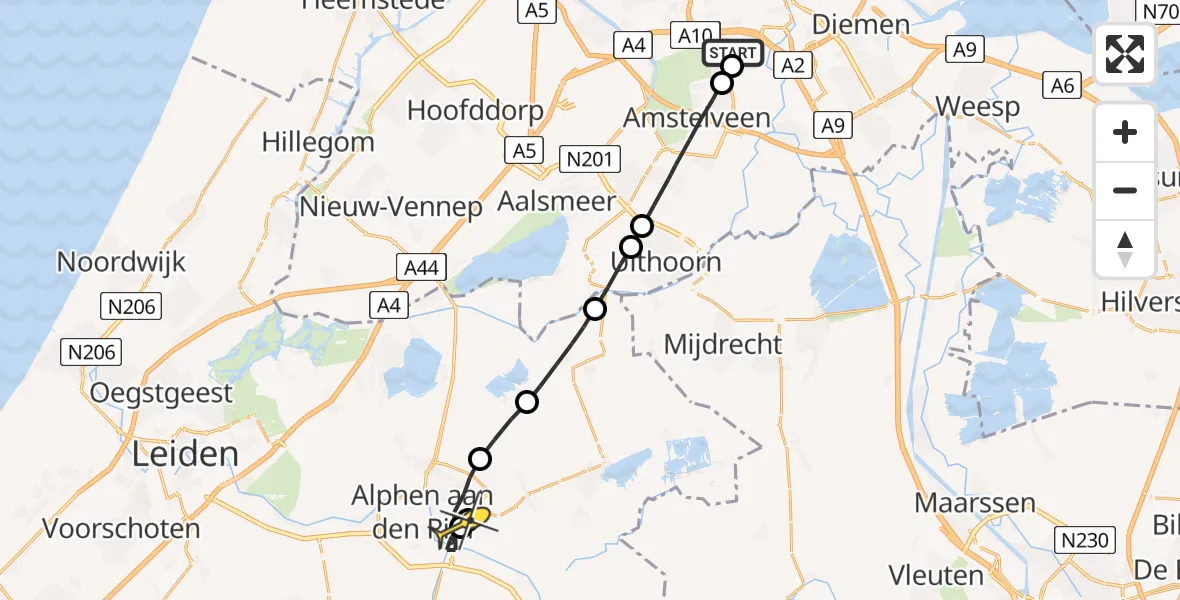 Routekaart van de vlucht: Lifeliner 1 naar Alphen aan den Rijn