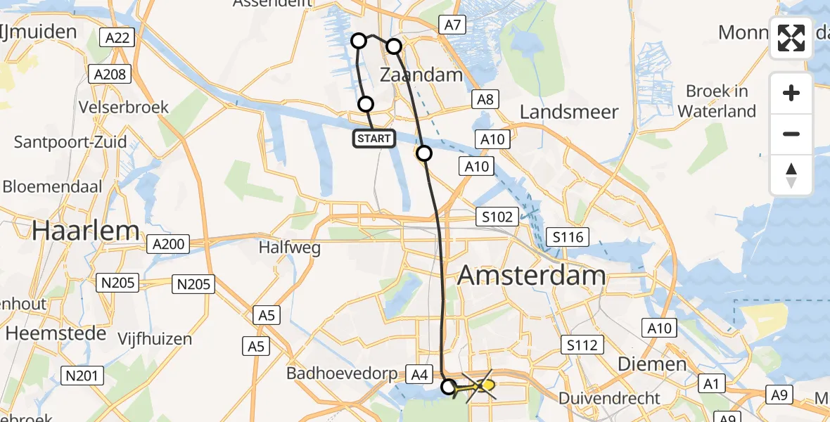 Routekaart van de vlucht: Lifeliner 1 naar VU Medisch Centrum Amsterdam