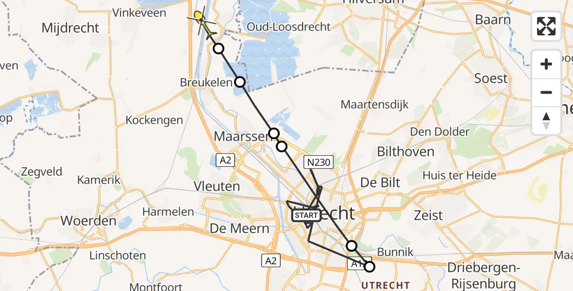 Routekaart van de vlucht: Politieheli naar Nieuwersluis