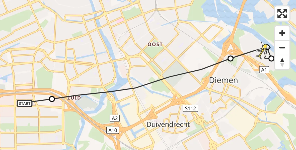 Routekaart van de vlucht: Lifeliner 1 naar Diemen