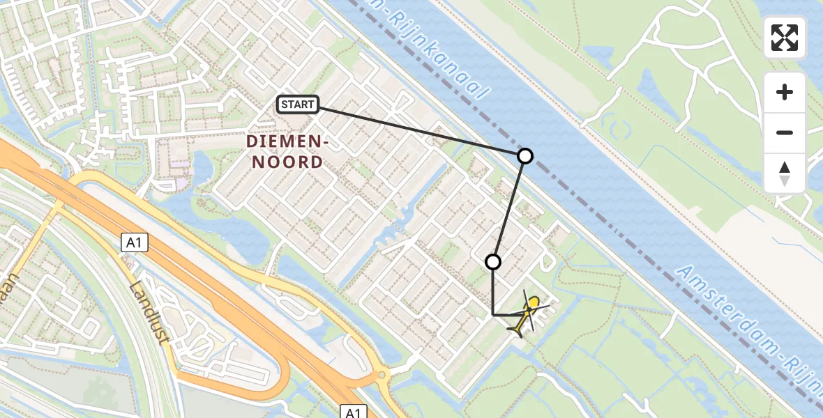 Routekaart van de vlucht: Lifeliner 1 naar Diemen