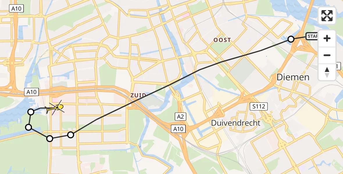 Routekaart van de vlucht: Lifeliner 1 naar VU Medisch Centrum Amsterdam