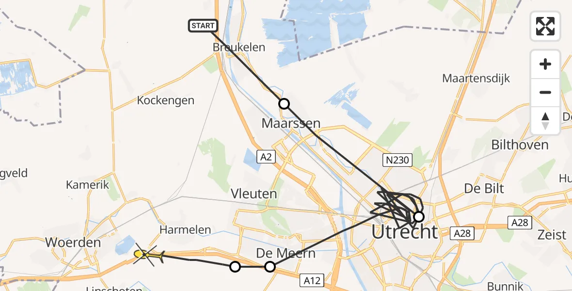 Routekaart van de vlucht: Politieheli naar Harmelen