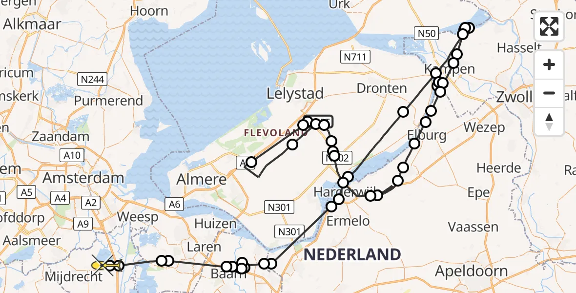 Routekaart van de vlucht: Politieheli naar Vinkeveen