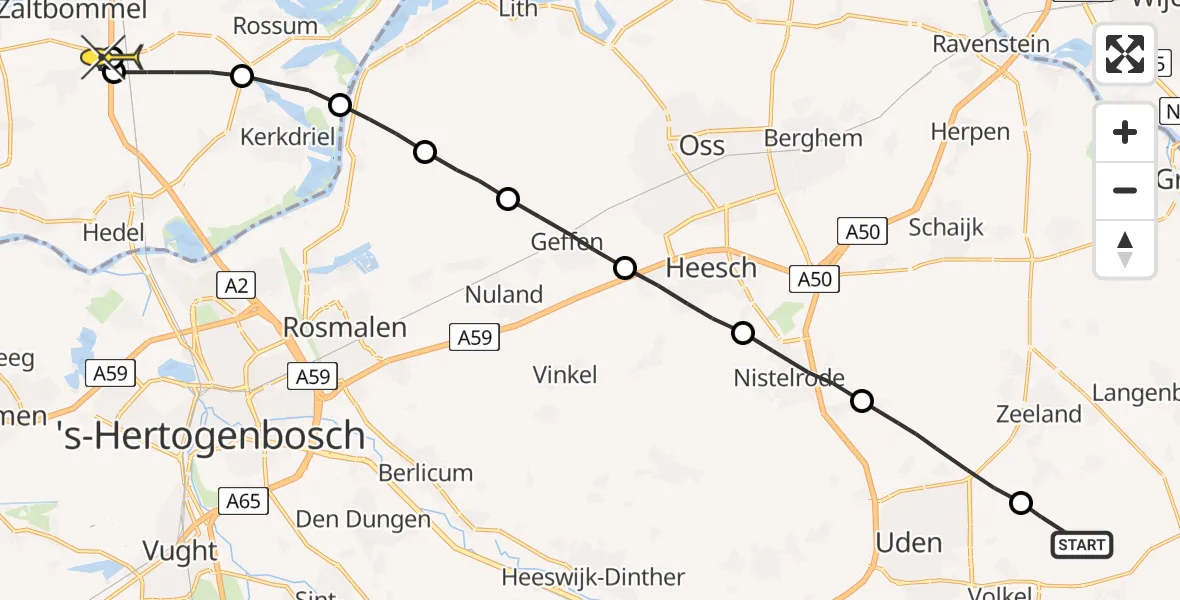 Routekaart van de vlucht: Lifeliner 3 naar Zaltbommel