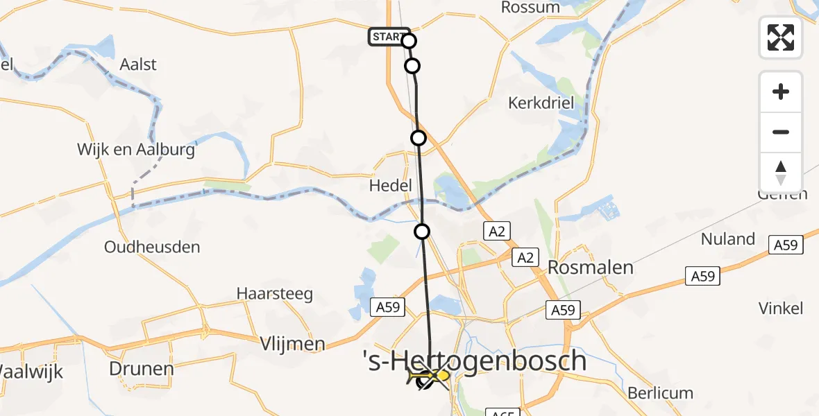 Routekaart van de vlucht: Lifeliner 3 naar 's-Hertogenbosch