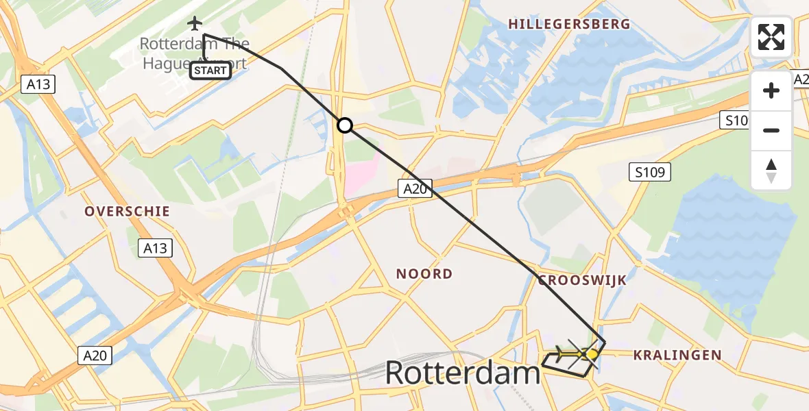 Routekaart van de vlucht: Lifeliner 2 naar Rotterdam