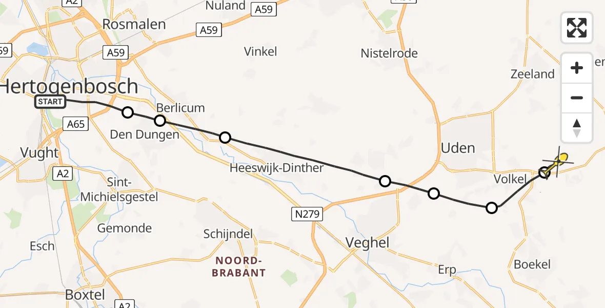 Routekaart van de vlucht: Lifeliner 3 naar Vliegbasis Volkel