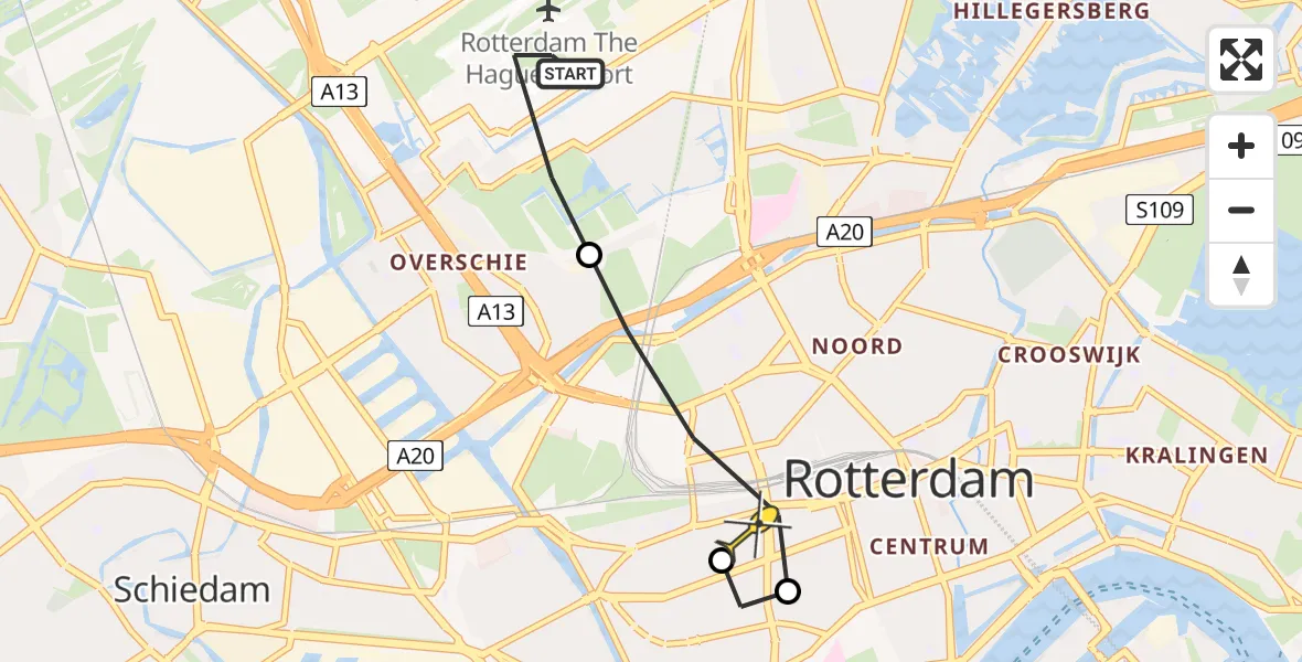 Routekaart van de vlucht: Lifeliner 2 naar Rotterdam