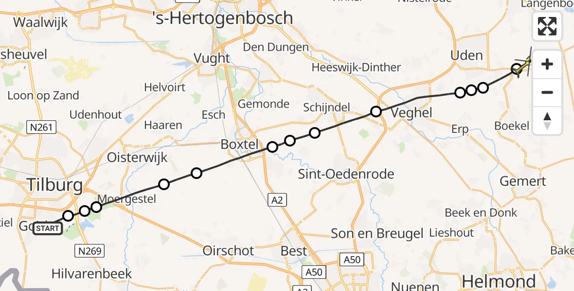 Routekaart van de vlucht: Lifeliner 3 naar Vliegbasis Volkel