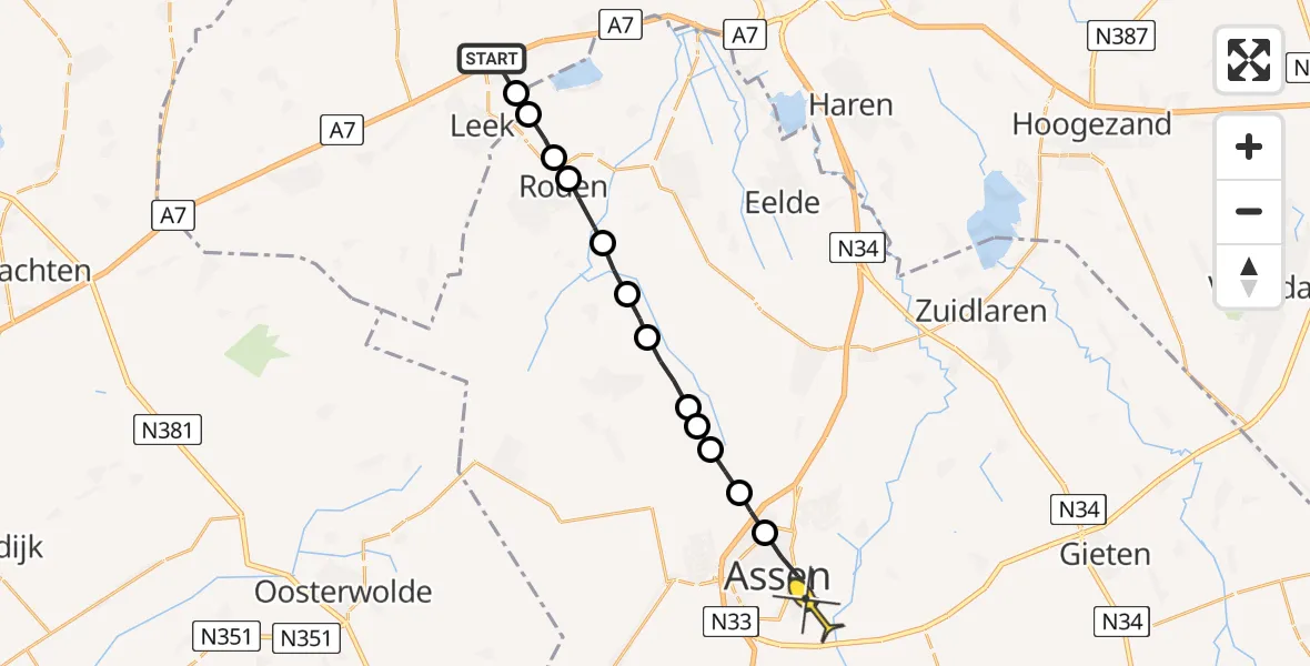 Routekaart van de vlucht: Lifeliner 4 naar Assen