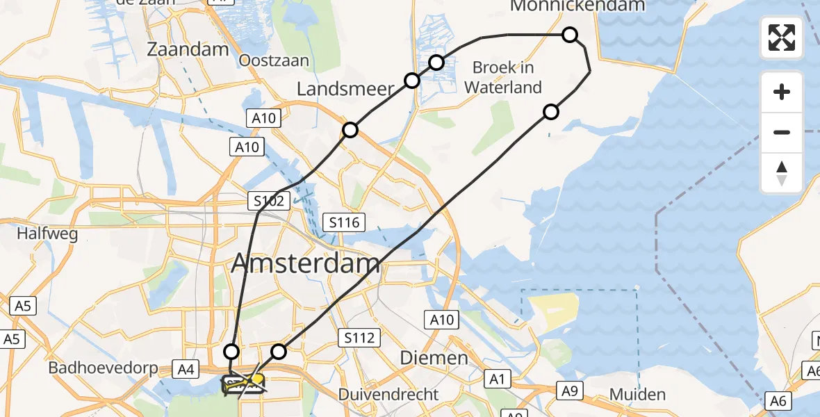 Routekaart van de vlucht: Lifeliner 1 naar VU Medisch Centrum Amsterdam