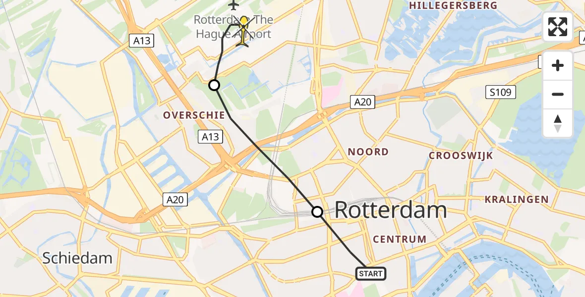 Routekaart van de vlucht: Lifeliner 2 naar Rotterdam The Hague Airport