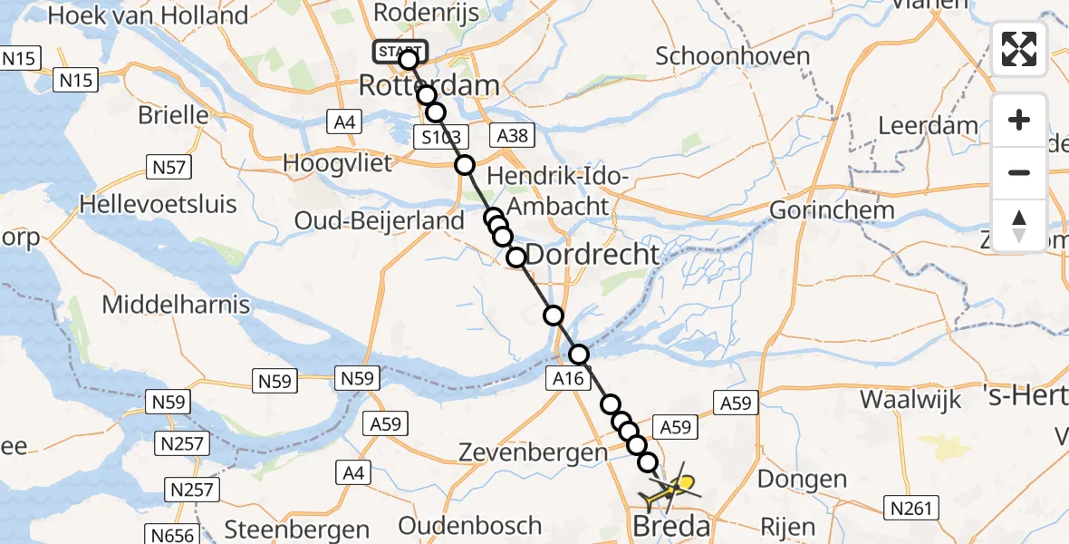 Routekaart van de vlucht: Lifeliner 2 naar Breda