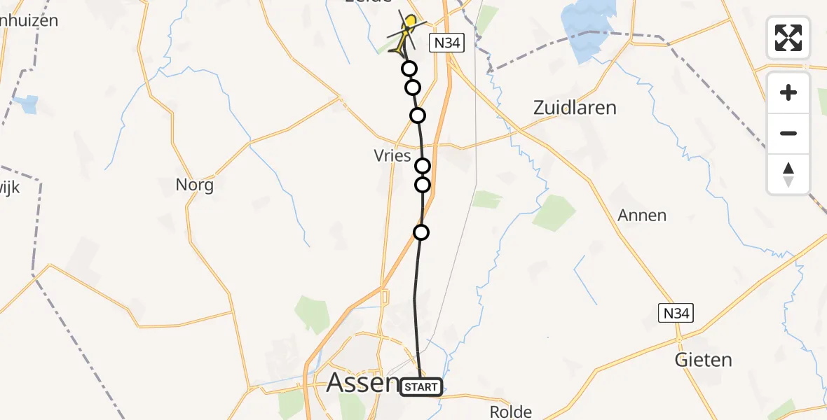 Routekaart van de vlucht: Lifeliner 4 naar Groningen Airport Eelde