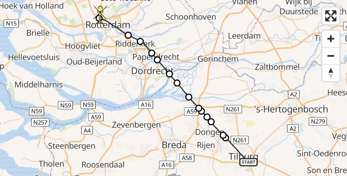 Routekaart van de vlucht: Lifeliner 2 naar Rotterdam The Hague Airport