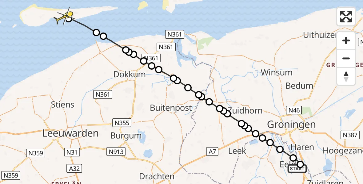 Routekaart van de vlucht: Lifeliner 4 naar Nes