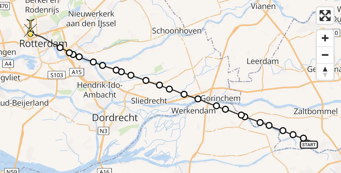 Routekaart van de vlucht: Lifeliner 2 naar Rotterdam The Hague Airport