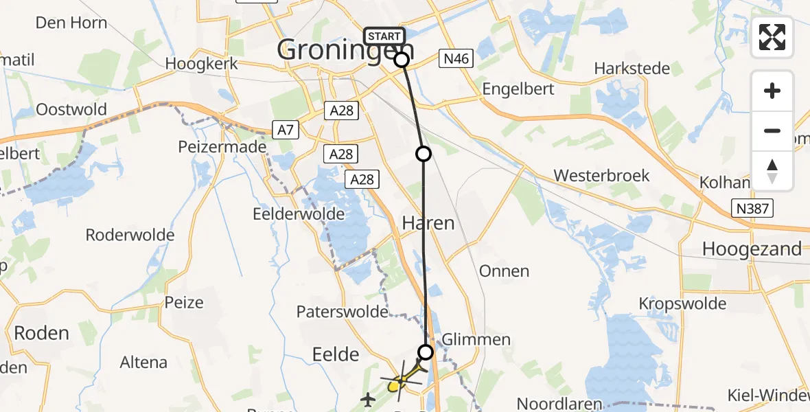 Routekaart van de vlucht: Lifeliner 4 naar Groningen Airport Eelde