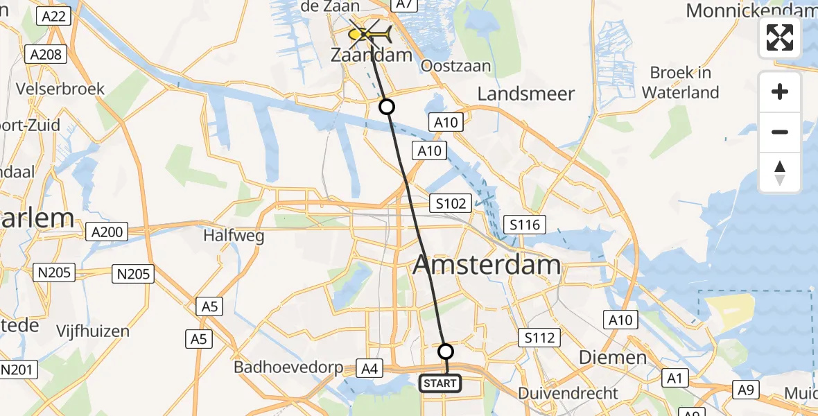 Routekaart van de vlucht: Lifeliner 1 naar Zaandam