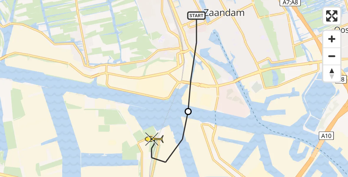 Routekaart van de vlucht: Lifeliner 1 naar Amsterdam Heliport