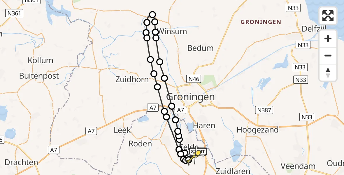 Routekaart van de vlucht: Lifeliner 4 naar Groningen Airport Eelde