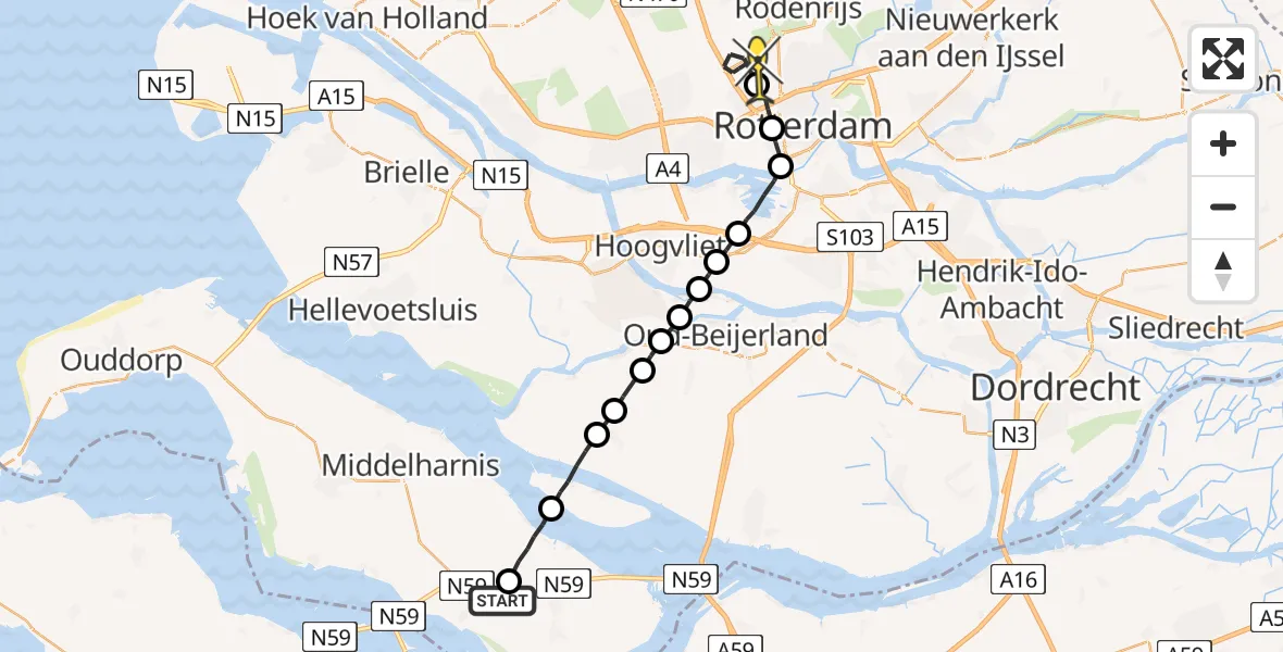 Routekaart van de vlucht: Lifeliner 2 naar Rotterdam The Hague Airport