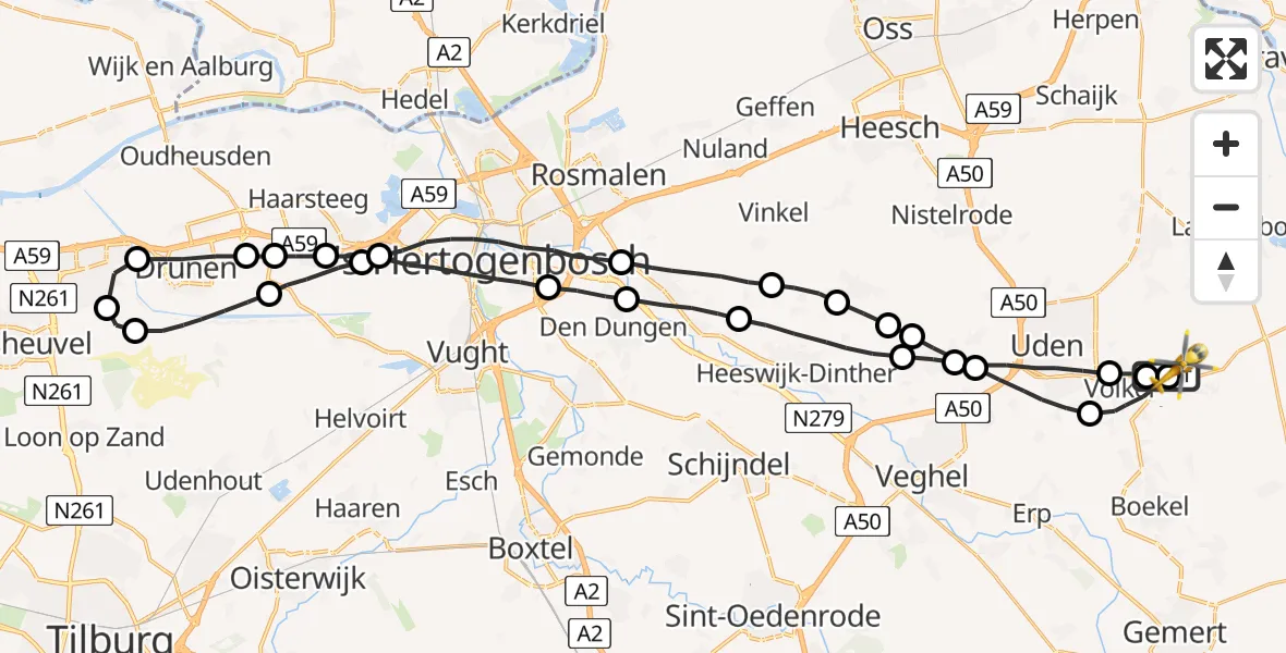 Vluchtroute Traumahelikopter Vliegbasis Volkel - Vliegbasis Volkel, 29 augustus 2022, 20:00