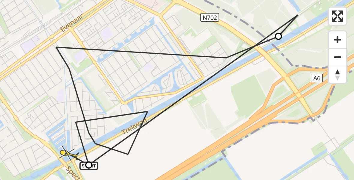 Routekaart van de vlucht: Politieheli naar Almere