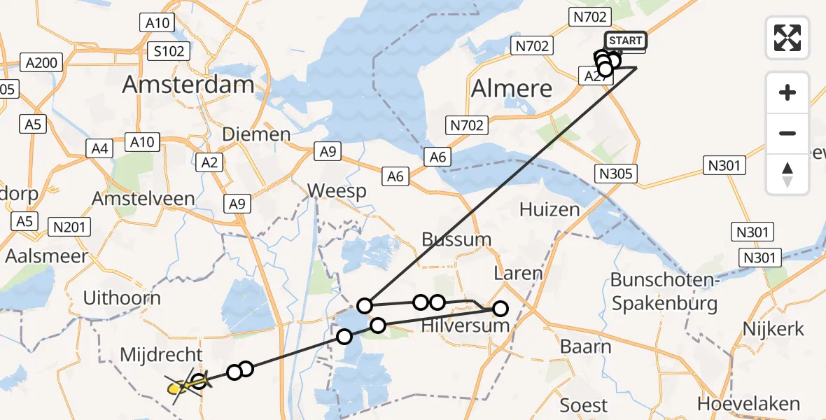 Routekaart van de vlucht: Politiehelikopter naar Wilnis