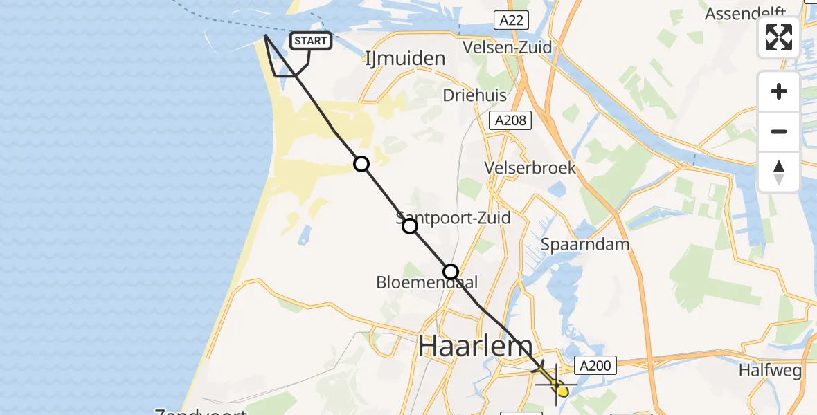 Routekaart van de vlucht: Politiehelikopter naar Haarlem