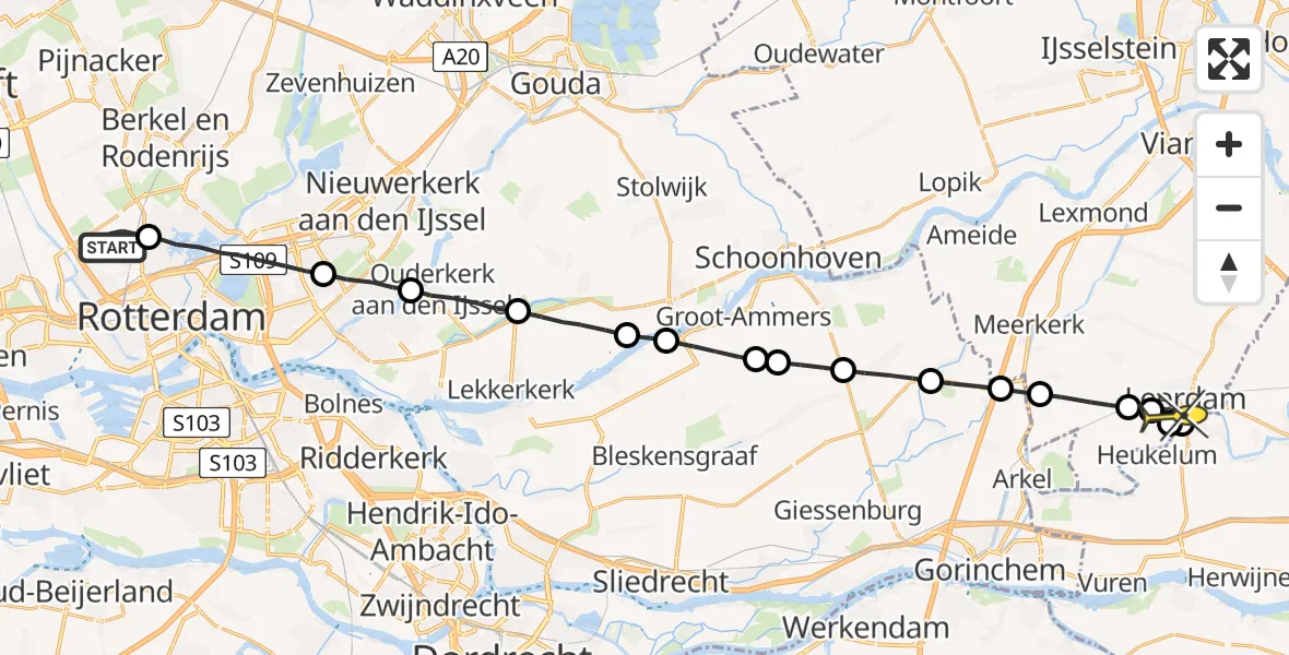 Routekaart van de vlucht: Lifeliner 2 naar Leerdam