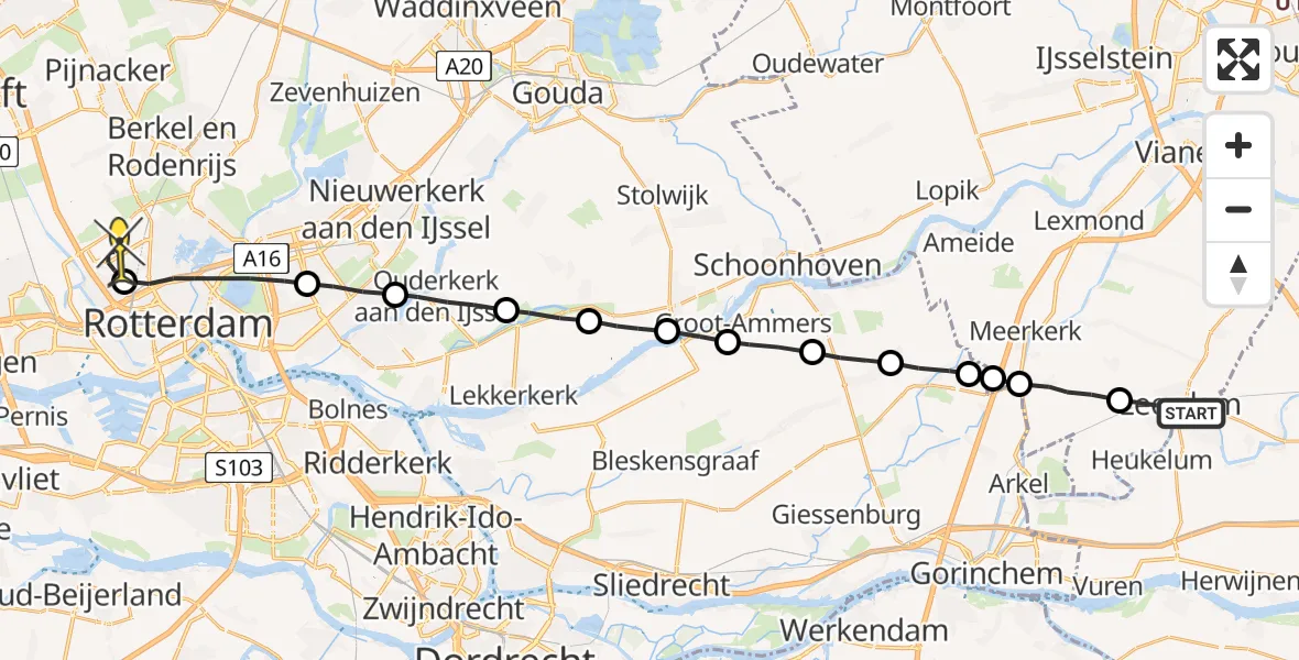 Routekaart van de vlucht: Lifeliner 2 naar Rotterdam The Hague Airport