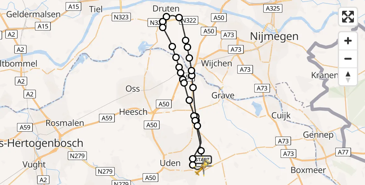 Vluchtroute Traumahelikopter Vliegbasis Volkel - Vliegbasis Volkel, 30 augustus 2022, 06:29