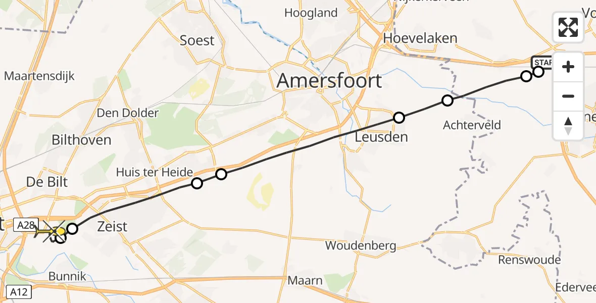 Routekaart van de vlucht: Lifeliner 1 naar Universitair Medisch Centrum Utrecht