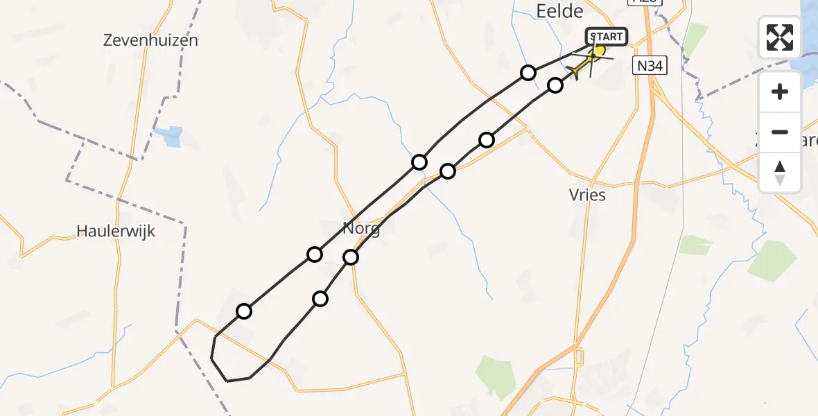 Routekaart van de vlucht: Lifeliner 4 naar Groningen Airport Eelde