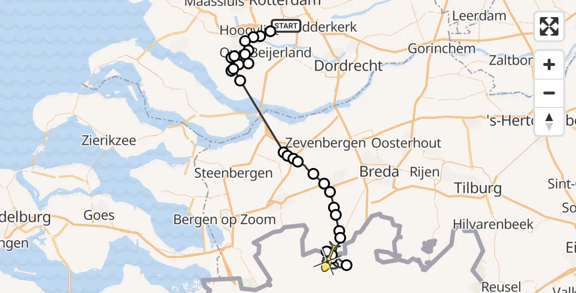 Routekaart van de vlucht: Politieheli naar Wuustwezel