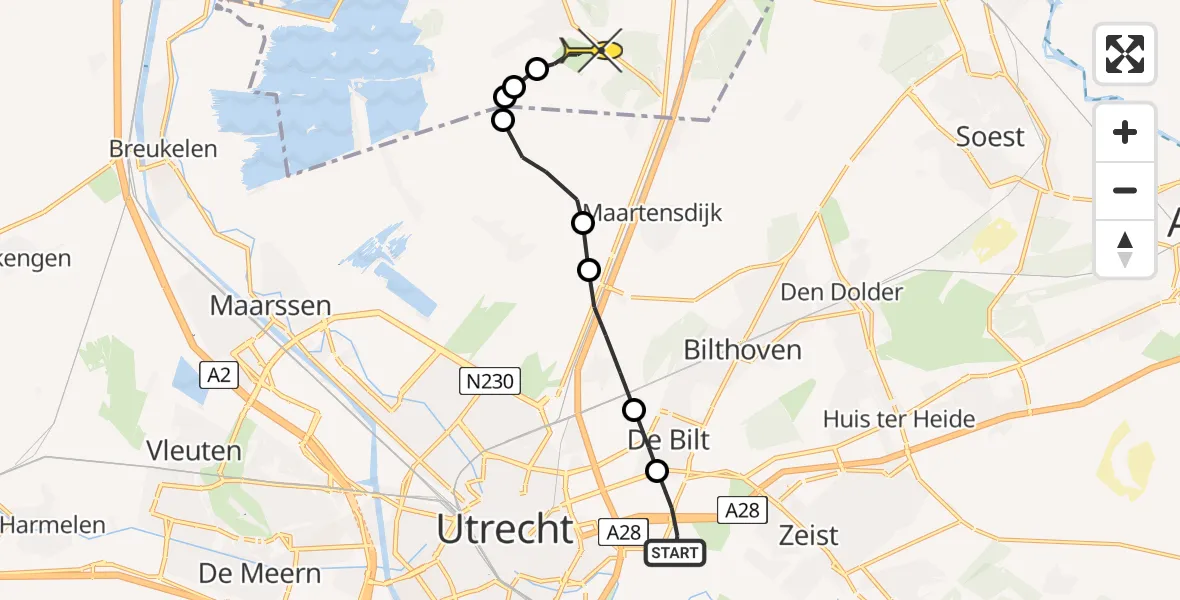 Routekaart van de vlucht: Lifeliner 1 naar Vliegveld Hilversum