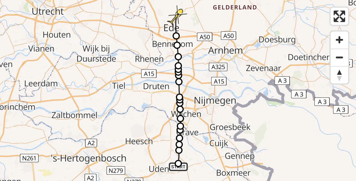 Routekaart van de vlucht: Lifeliner 3 naar Ede