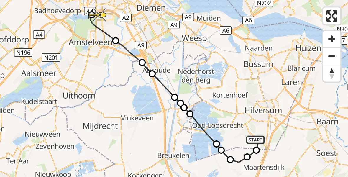 Routekaart van de vlucht: Lifeliner 1 naar VU Medisch Centrum Amsterdam